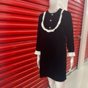 Zara Black Velvet Dress with White Ruffle Accents